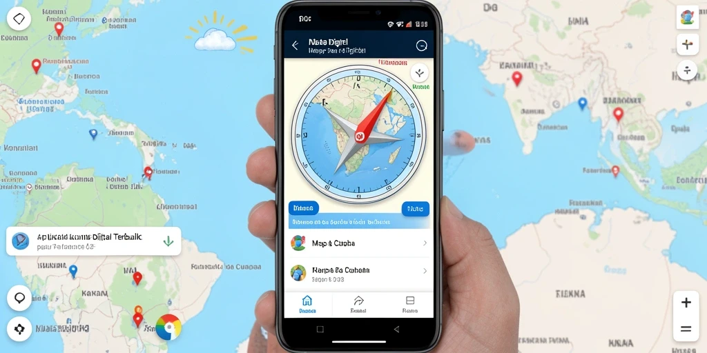 Antarmuka aplikasi Kompas Digital D06 menampilkan navigasi yang jelas dan informasi cuaca terkini.