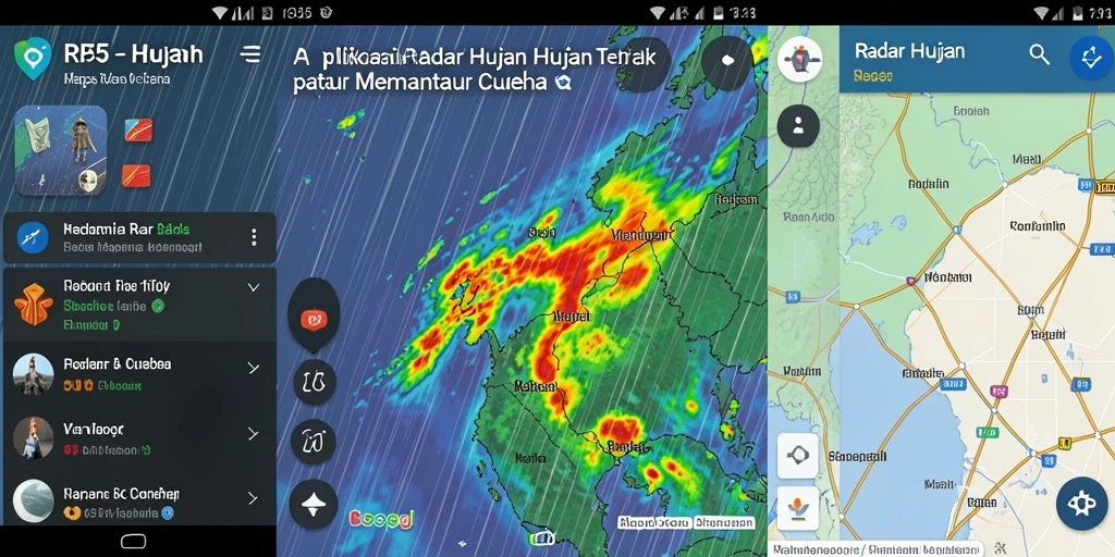 Tampilan antarmuka aplikasi RP55 yang menunjukkan radar hujan.